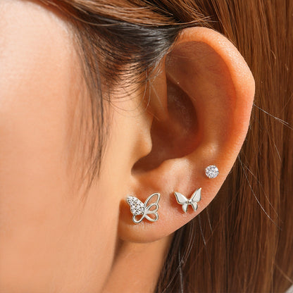 1 Set Simple Style Star Butterfly Plating Sterling Silver Ear Studs