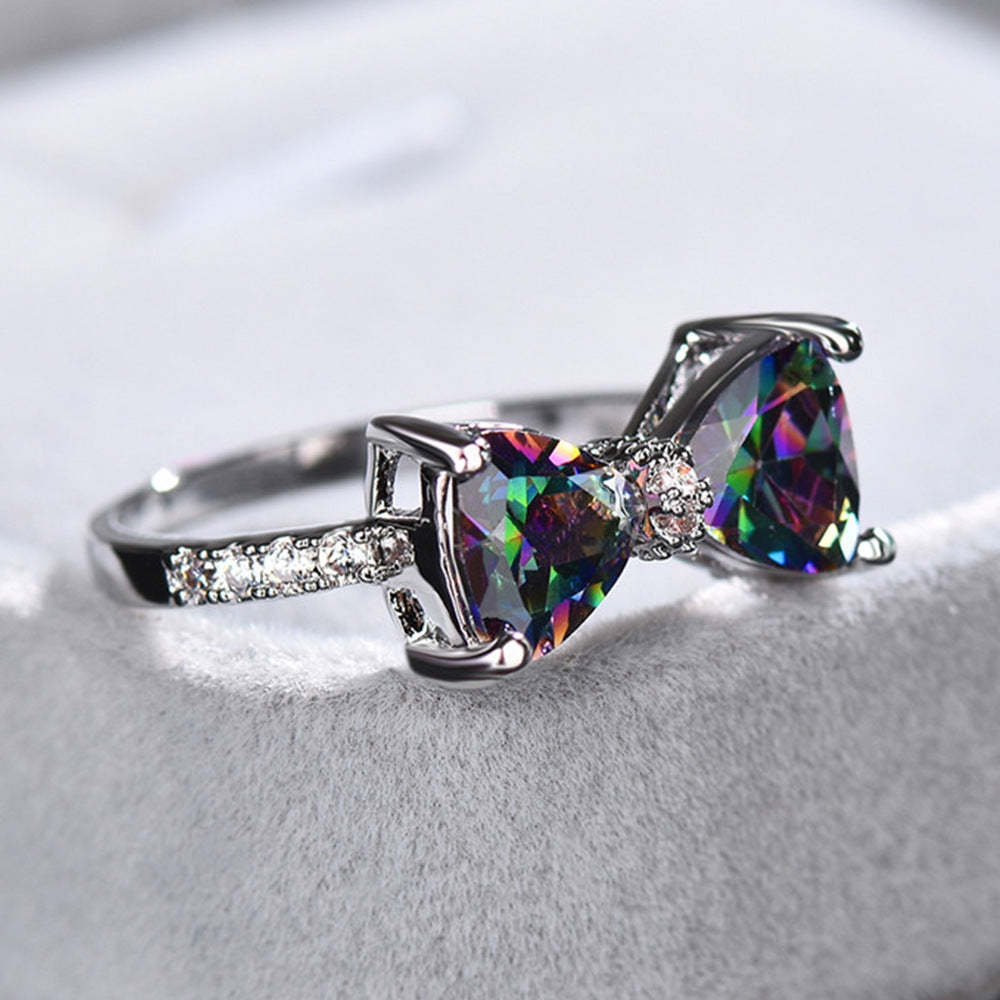 Cute Bow Knot Copper Inlay Zircon Rings 1 Piece