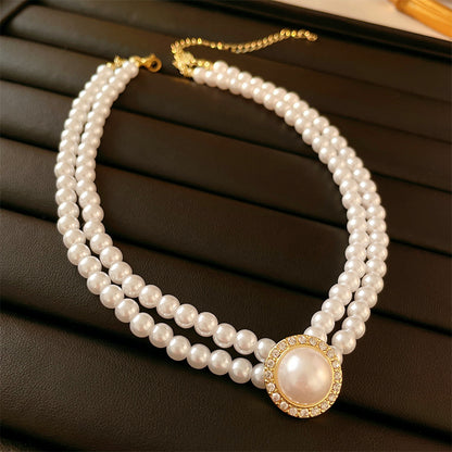 Glam Retro Heart Shape Bow Knot Imitation Pearl Beaded Plating Inlay Rhinestones Women's Layered Necklaces