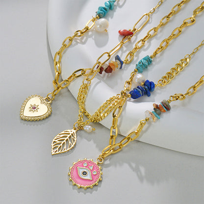 Fashion Heart Shape Stainless Steel Pendant Necklace Plating Natural Stone Stainless Steel Necklaces