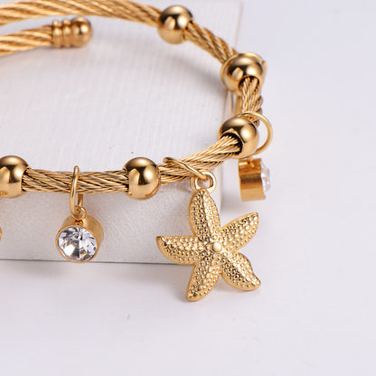 Fashion Starfish Stainless Steel Bangle Plating Artificial Diamond Stainless Steel Bracelets