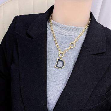 Retro Round Letter Titanium Steel Plating Necklace 1 Piece