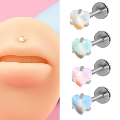 Retro Lady Gradient Color Heart Shape Stainless Steel Stone Lip Stud