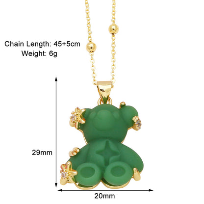 Copper Gold Plated Cute Simple Style Bear Inlay Resin Zircon Pendant Necklace