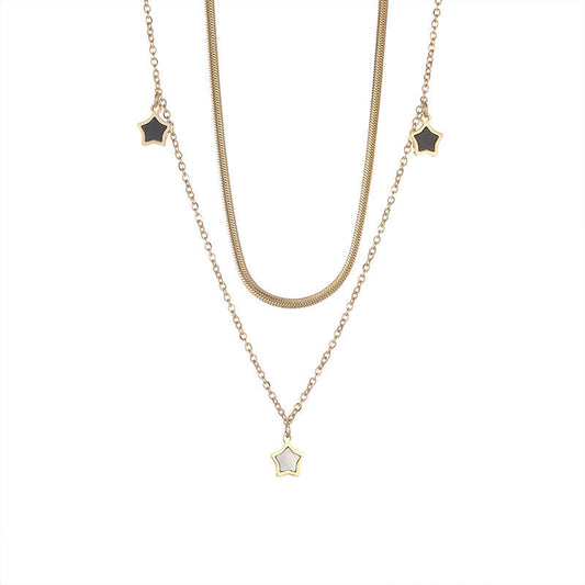 Basic Lady Classic Style Pentagram Titanium Steel Plating 18k Gold Plated Bracelets Necklace