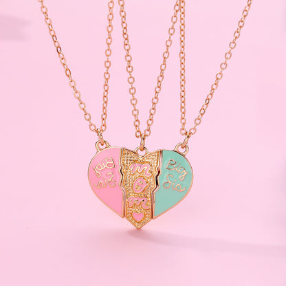 Cartoon Style Heart Shape Alloy Enamel Plating Mother's Day Mother&daughter Mother&son Pendant Necklace