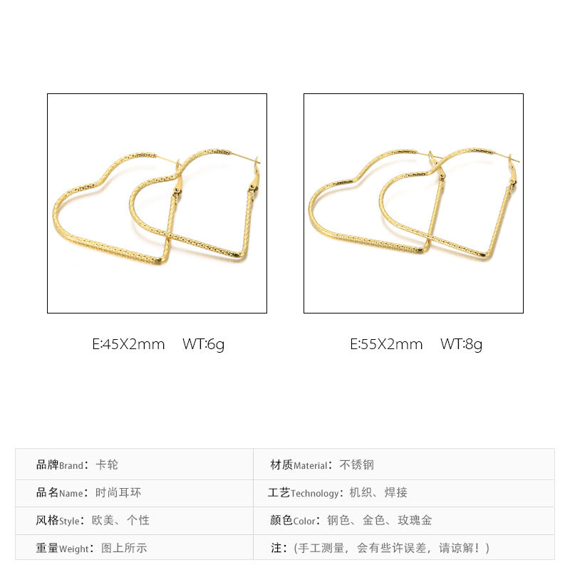 Fashion Heart-shaped Long Titanium Steel Earrings Wholesale