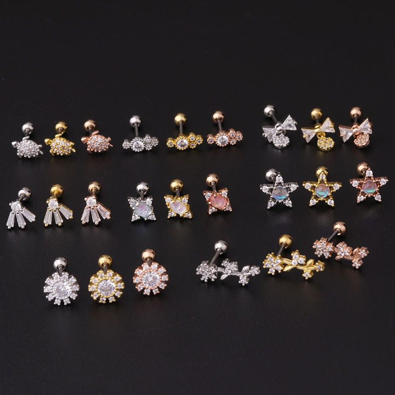 Geometric Plating Metal Artificial Gemstones Earrings Ear Studs