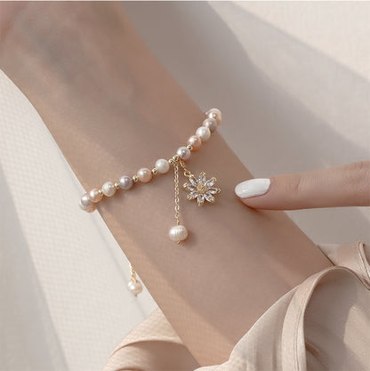 Simple Style Flower Freshwater Pearl Copper Inlay Zircon Bracelets