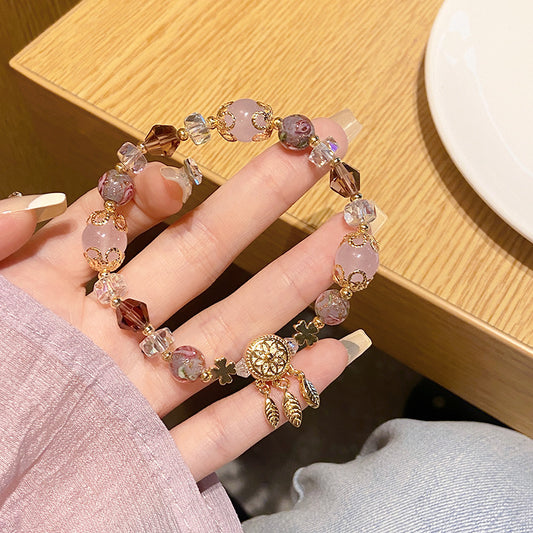 1 Piece Sweet Leaf Alloy Glass Beaded Crystal Women's Bracelets