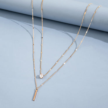 Fashion Double Layered Two-piece Drop-shaped Diamond Long Tassel Pendant Necklace