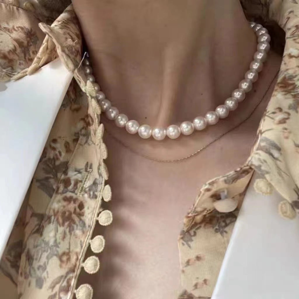 New Style Pearl Chain Clavicle Chain Titanium Steel Necklace