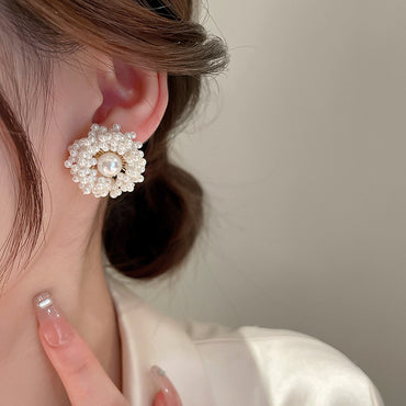 1 Pair Sweet Flower Inlay Arylic Alloy Copper Rhinestones Pearl Ear Studs