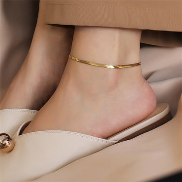 Basic Classic Style Solid Color Titanium Steel Women's Anklet