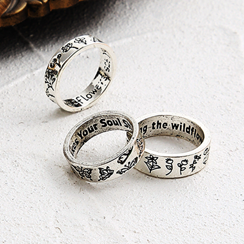 Creative Personality Mushroom Ring Set 3-piece Joint Ring Retro Engraving Butterfly Ring