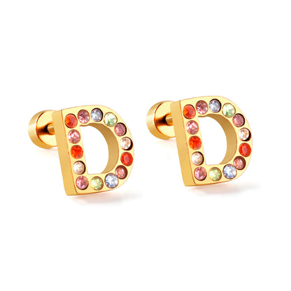 Fashion Letter Stainless Steel Inlay Zircon Ear Studs 1 Pair