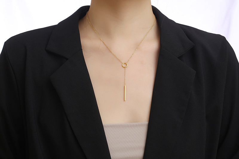 Titanium Steel Long Strip Niche Design Necklace Female Tassel Clavicle Chain