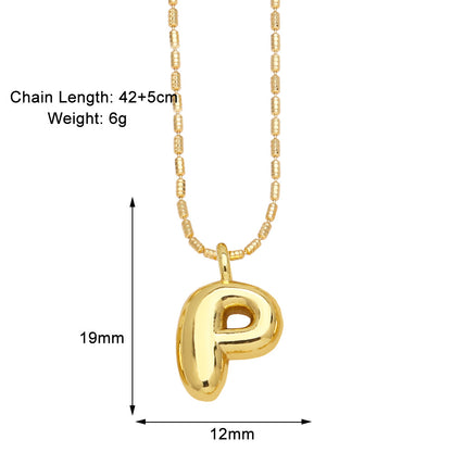 Copper Gold Plated Simple Style Letter Pendant Necklace