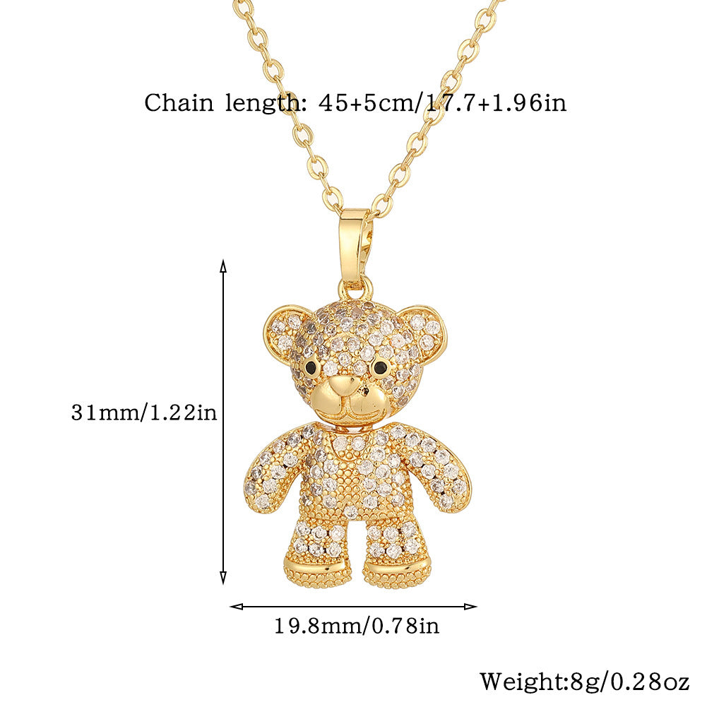 Copper Casual Cute Little Bear Plating Pendant Necklace