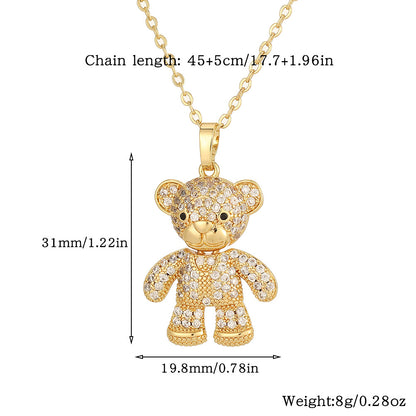 Copper Casual Cute Little Bear Plating Pendant Necklace