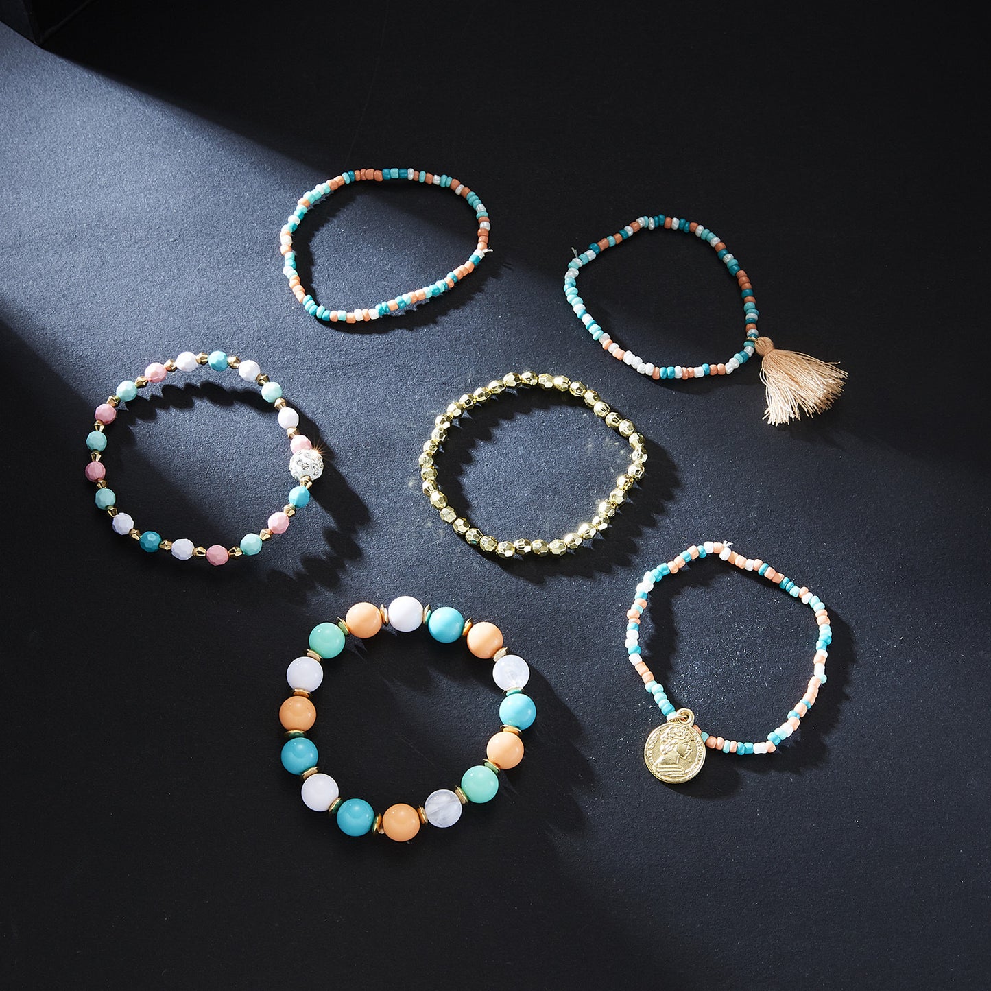 Fashion Multicolor Alloy Beaded Unisex Bracelets 1 Set