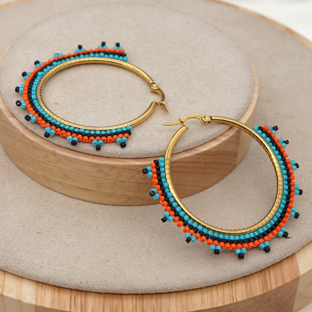 Bohemian Hoop Beaded Handmade Earrings