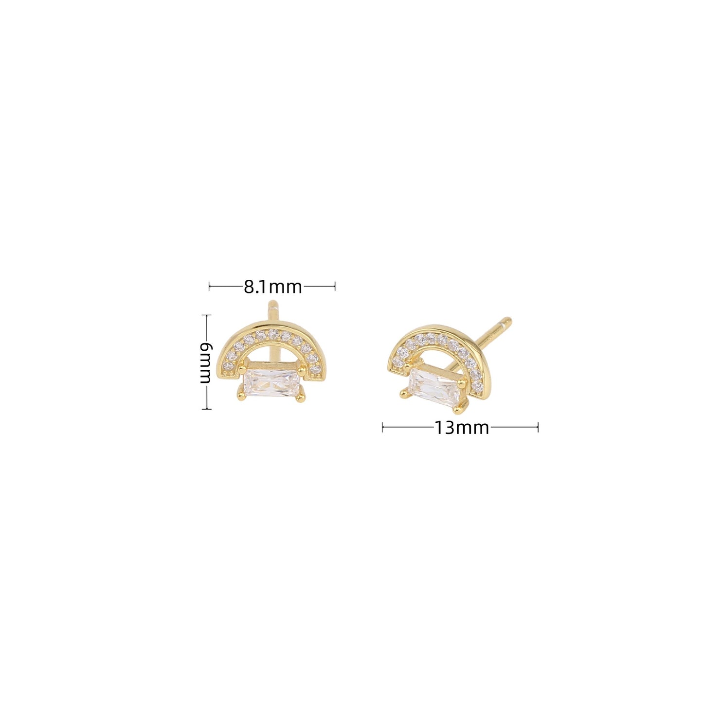 1 Pair Ins Style Semicircle Rectangle Sterling Silver Plating Inlay Zircon White Gold Plated Gold Plated Ear Studs