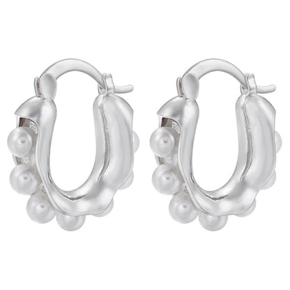 1 Pair Simple Style U Shape Copper Inlay Artificial Pearls Earrings