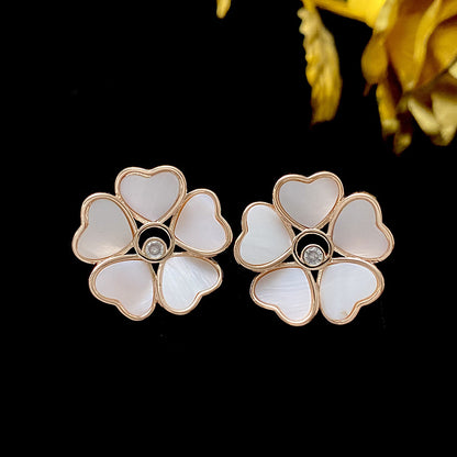 1 Pair Lady Flower Inlay Sterling Silver Copper Shell Ear Studs