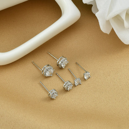 3 Pairs Simple Style Round Copper Inlay Zircon Ear Studs