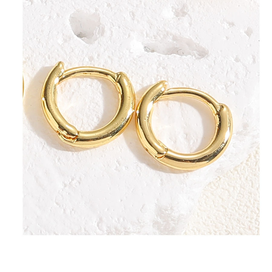 Sleep without taking off the glossy plain ring basic earring earrings unisex copper plated 14K real gold earring jewelry