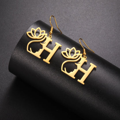 1 Pair Elegant Simple Style Letter Lotus Plating Stainless Steel Drop Earrings