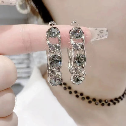 Elegant Chain Alloy Plating Inlay Artificial Crystal Women's Hoop Earrings