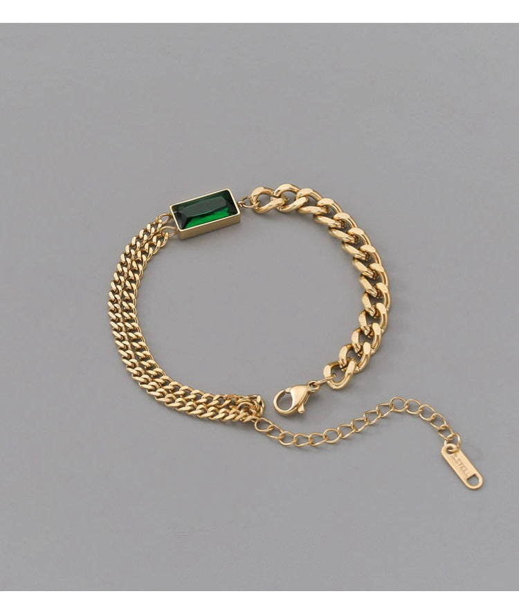 Retro Square Tassel Titanium Steel Inlay Rhinestones Bracelets Earrings Necklace