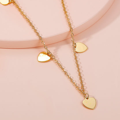 Cross-border New Arrival Multi-layer Love Necklace Sweater Chain European And American Fashion Small Peach Heart Twin Clavicle Chain Double-layer Set Chain For Women