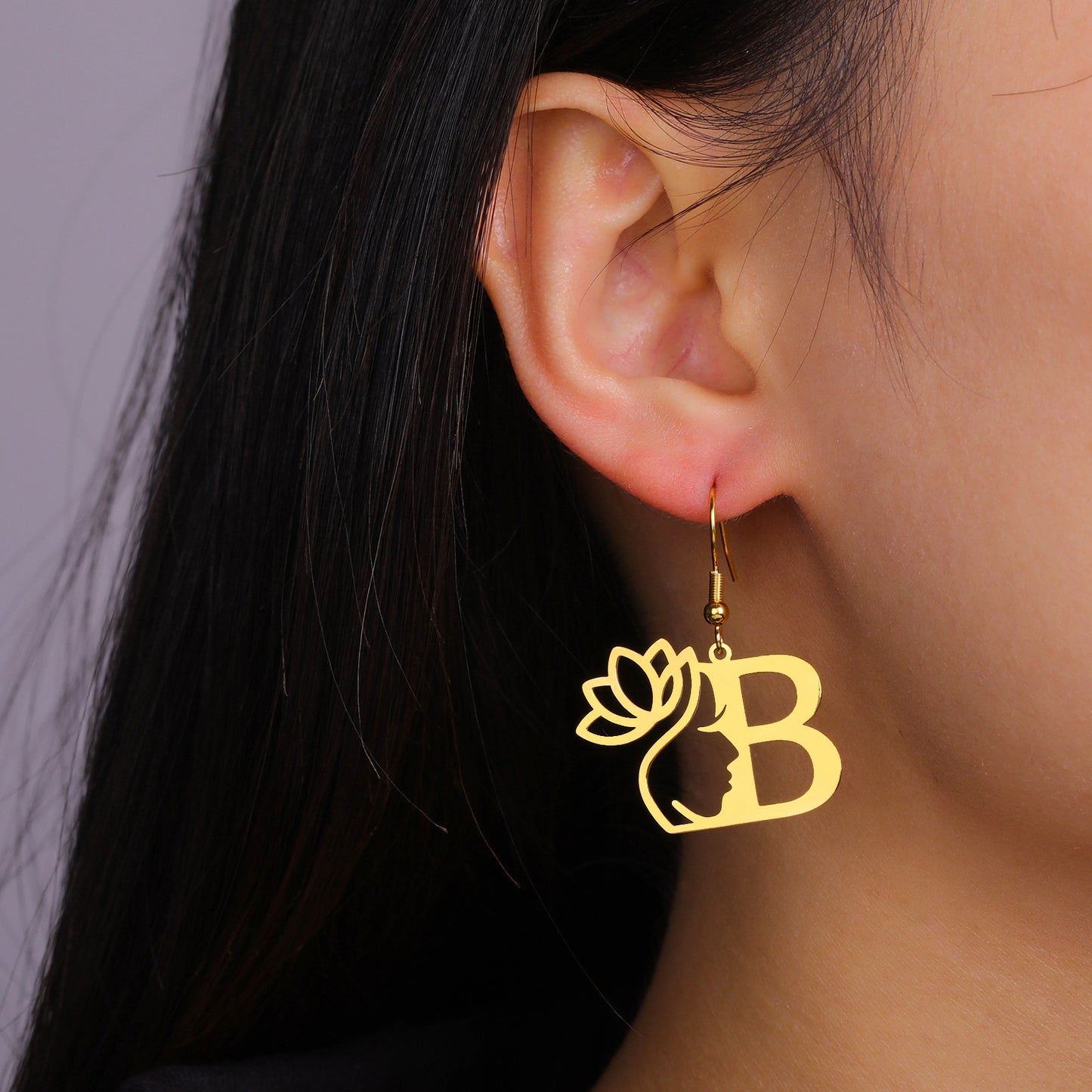 1 Pair Elegant Simple Style Letter Lotus Plating Stainless Steel Drop Earrings