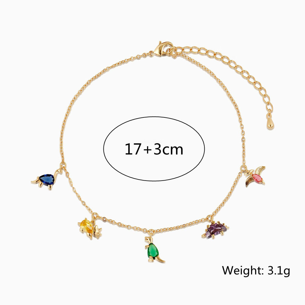 Wholesale Small Dinosaur Anklet Clavicle Chain 18k Gold Color-preserving Jewelry Animal Dinosaur Bracelet
