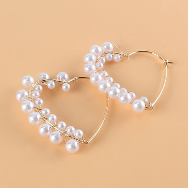 Ins Style Lady Fashion Heart Alloy Inlaid Pearls Artificial Gemstones Women's Earrings