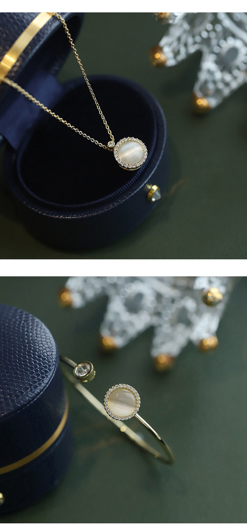 Fashion Round Copper Inlay Opal Zircon Women's Rings Earrings Necklace
