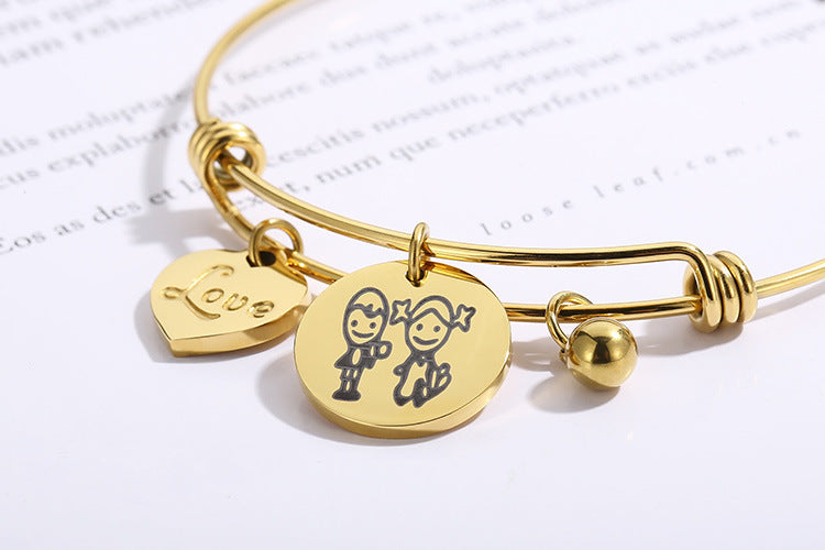 Fashion Simple Stainless Steel Heart Letter Retractable Bracelet