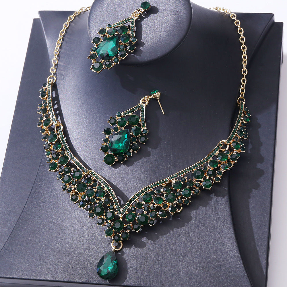 1 Set Elegant Water Droplets Alloy Rhinestone Women's Earrings Necklace