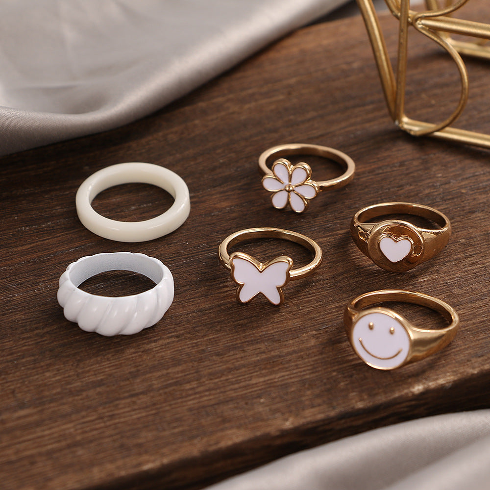 Retro Flower Alloy Women's Rings 6 Pieces