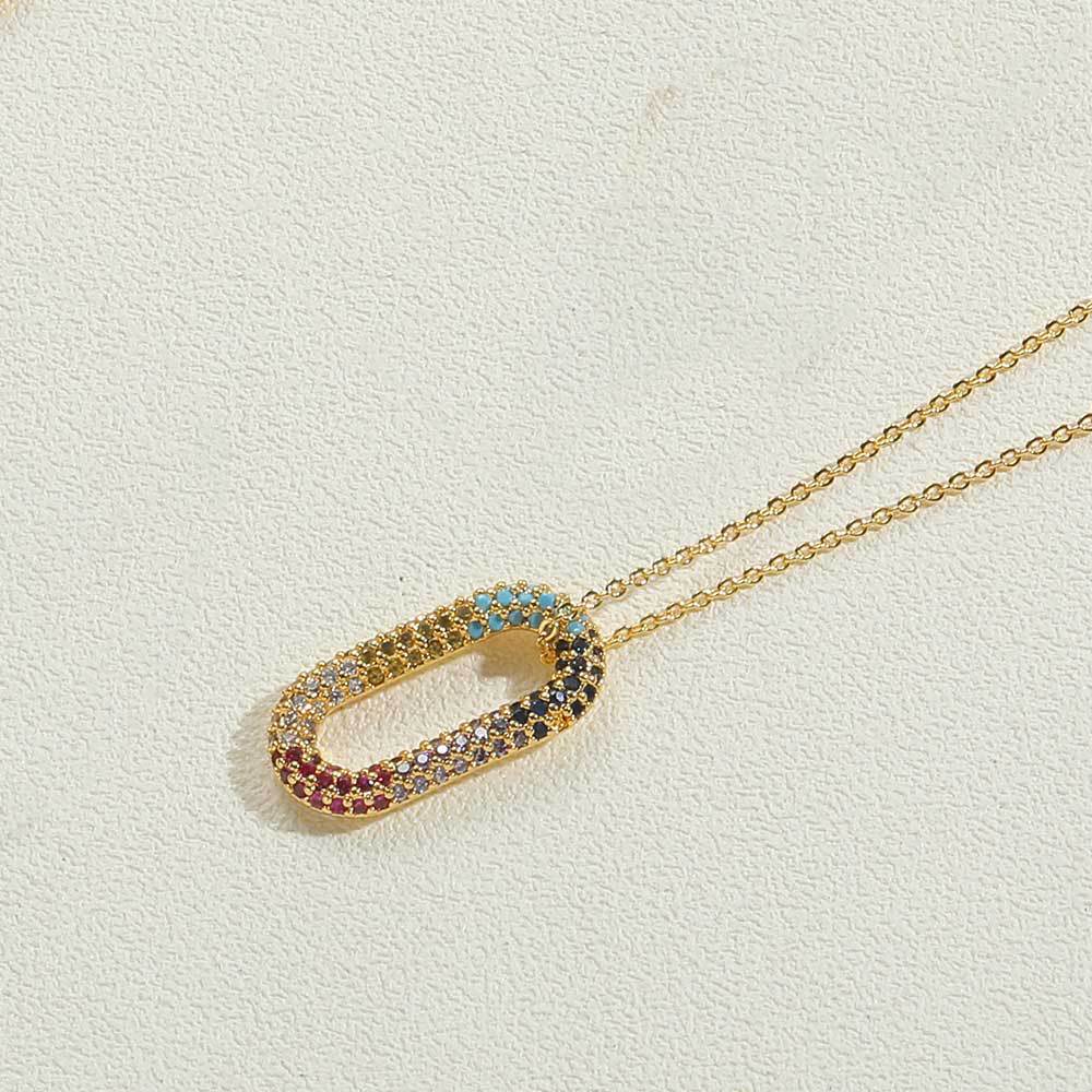 Independent station popular color zircon oval pendant clavicle chain European and American new ins style temperament personality necklace