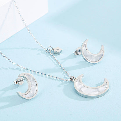 Fashion Moon Titanium Steel Plating Earrings Necklace 1 Set