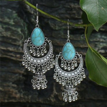 1 Pair Hip-Hop Retro Water Droplets Inlay Zinc Alloy Turquoise Drop Earrings