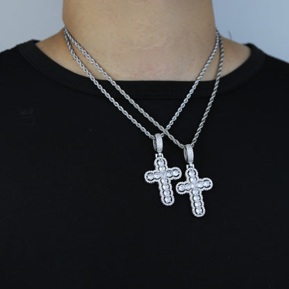 Hip-hop Cross Copper Inlay Zircon Pendant Necklace