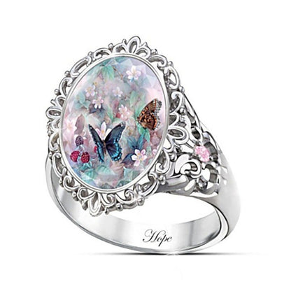 Elegant Butterfly Alloy Plating Inlay Resin Women's Rings