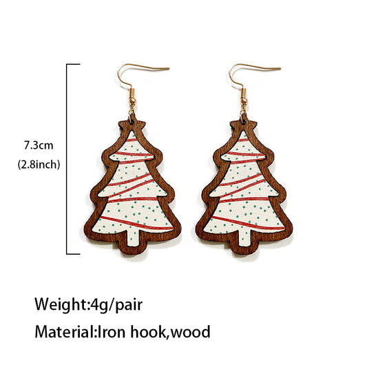 1 Pair Retro Christmas Tree Plaid Wood Drop Earrings