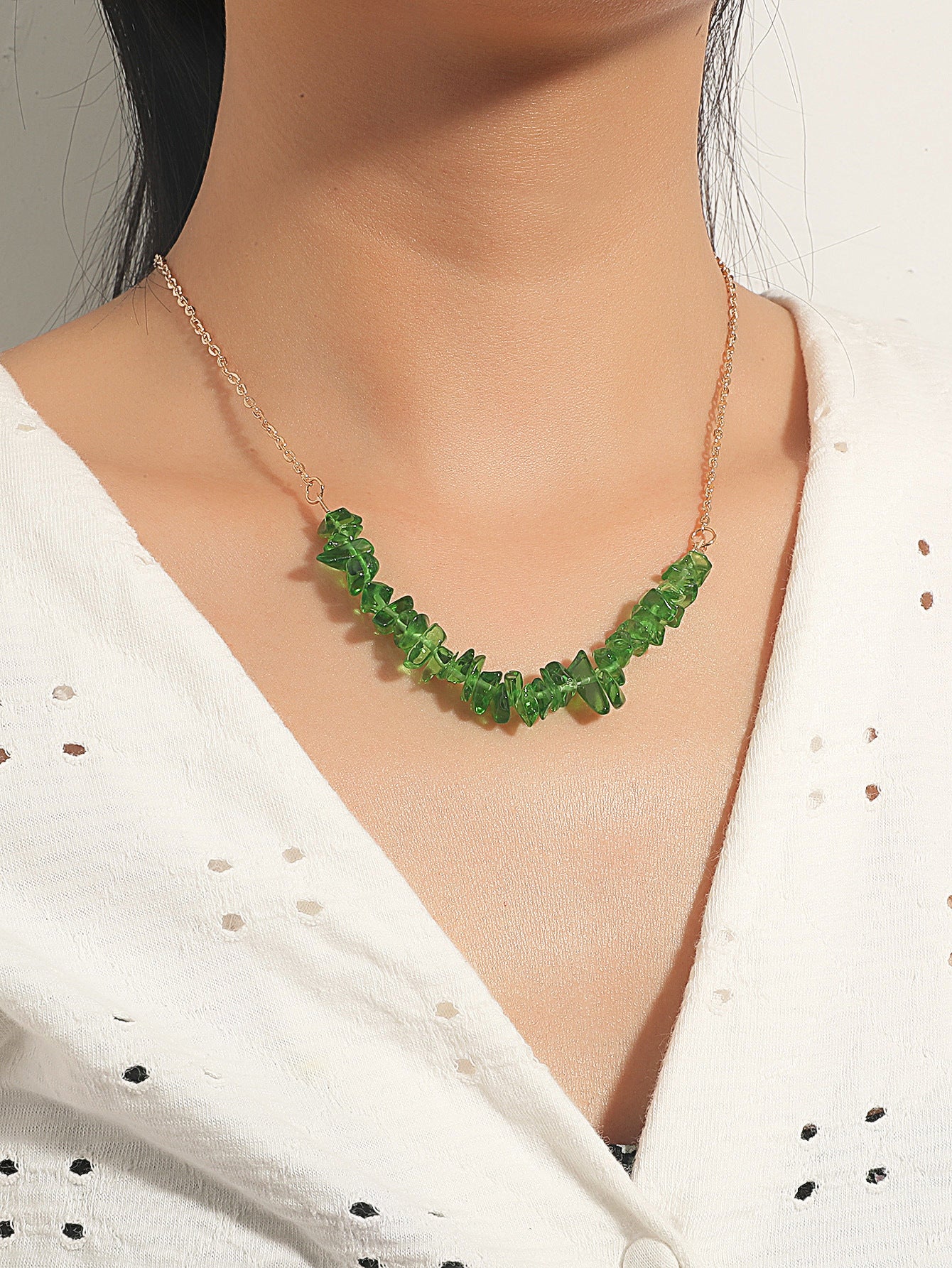 Fashion Creative Irregular Green Crystal Clavicle Chain Wholesale Gooddiy