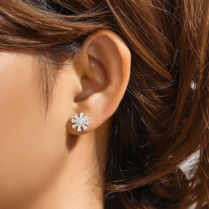 1 Piece Simple Style Flower Plating Sterling Silver Zircon Ear Studs